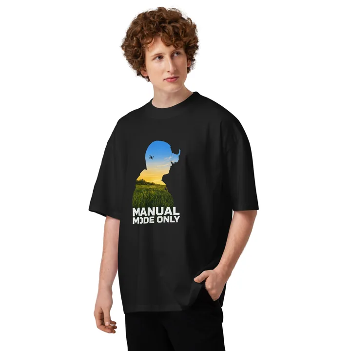 Manual Only Silhouette — Unisex Organic Oversized High Neck T-Shirt